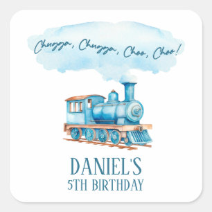 Pegatina Cuadrada Fiesta de cumpleaños del tren de Chugga Choo Choo