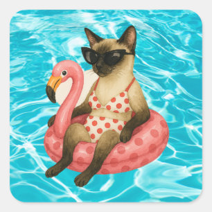 Pegatina Cuadrada Fiesta de Cumpleaños en Piscina para Amantes de Ga