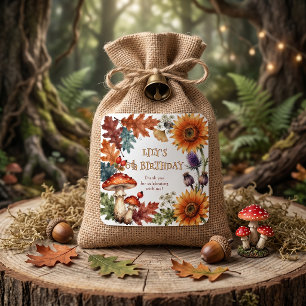 Pegatina Cuadrada Fiesta de cumpleaños encantado bosque otoño acuare