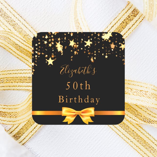 Pegatina Cuadrada Fiesta de cumpleaños estrellas de oro negro moda m (Subido por el creador)