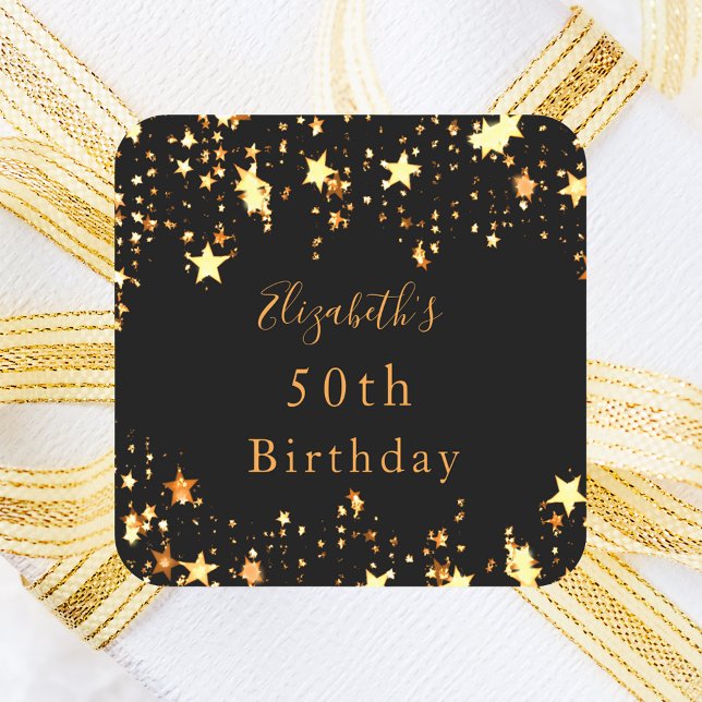 Pegatina Cuadrada Fiesta de cumpleaños estrellas de oro negro nombre (Subido por el creador)