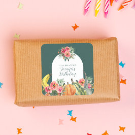 Pegatina Cuadrada Fiesta de cumpleaños floral rosa de las calabazas 