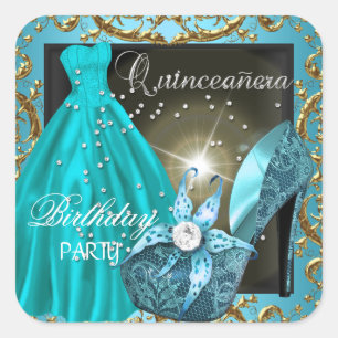 Pegatina Cuadrada fiesta de cumpleaños número 15 de quinceanera vest