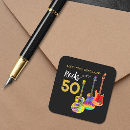 Pegatina Cuadrada Fiesta de cumpleaños número 50 50 rocas Guitarra