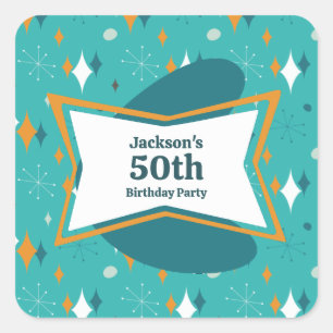 Pegatina Cuadrada Fiesta de cumpleaños número 50 Retro mediados de s