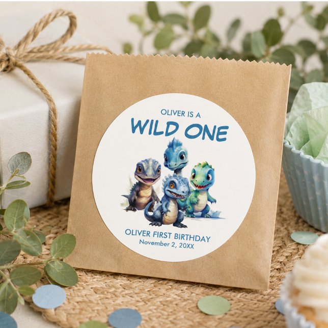 Pegatina Cuadrada Fiesta de cumpleaños número uno de dinosaurio lind (Wild One Cute Dinosaur First Birthday Party Square Sticker)