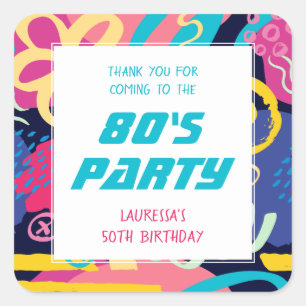 Pegatina Cuadrada Fiesta de cumpleaños retro del tema de los años 19