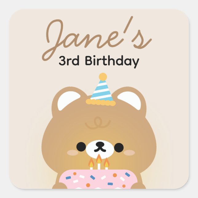 Pegatina Cuadrada Fiesta de cumpleaños simple y divertida (Anverso)