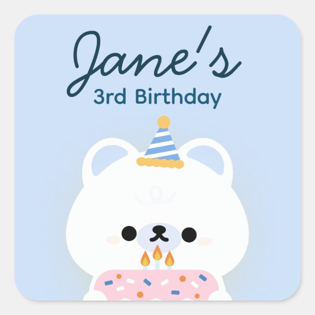 Pegatina Cuadrada Fiesta de cumpleaños simple y divertida (Anverso)