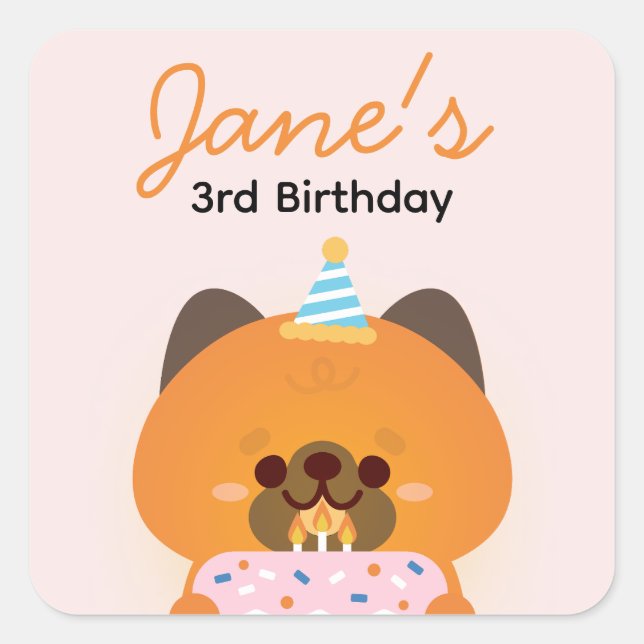 Pegatina Cuadrada Fiesta de cumpleaños simple y divertida (Anverso)