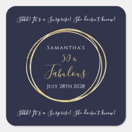Pegatina Cuadrada Fiesta de cumpleaños sorpresa de Navy Gold 50