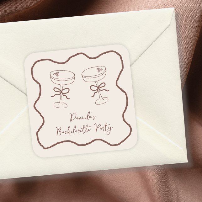 Pegatina Cuadrada Fiesta de Despedida de Soltera con Espresso Martin (Espresso Martini Hand Drawn Bachelorette Party Square Sticker)