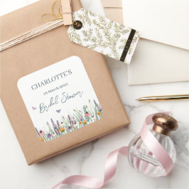 Pegatina Cuadrada Fiesta de Despedida de Soltera con Flores Silvestr