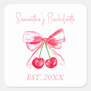 Pegatina Cuadrada Fiesta de Despedida de Soltera con Lazo Rosa Coque