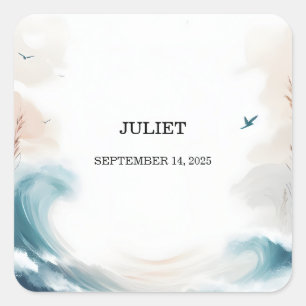 Pegatina Cuadrada Fiesta de Despedida de Soltera de Verano en la Pla