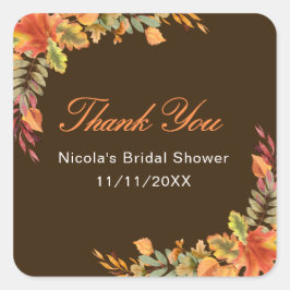 Pegatina Cuadrada Fiesta de Despedida de Soltera Otoño Rústico Hojas