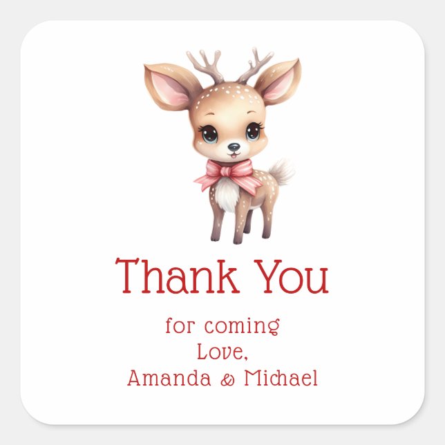 Pegatina Cuadrada Fiesta de dibujo del Personalizado de ciervos bebé (Anverso)
