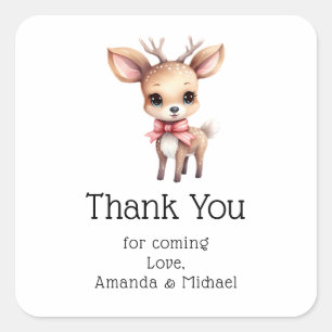 Pegatina Cuadrada Fiesta de dibujo del Personalizado de ciervos bebé