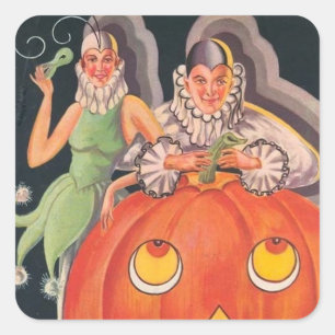 Pegatina Cuadrada Fiesta de disfraces de Halloween vintage