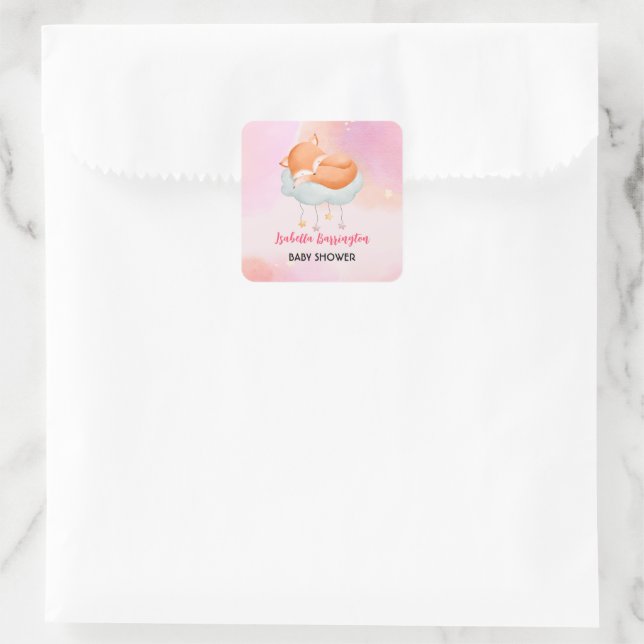 Pegatina Cuadrada Fiesta de ducha con globo estelar de zorro rojo li (Bolso)