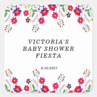 Pegatina Cuadrada Fiesta de Flores Mexicanas para Baby Shower