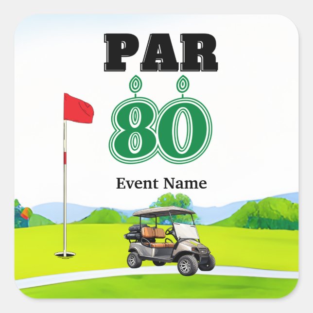 Pegatina Cuadrada Fiesta de golf 80th Birthday (Anverso)