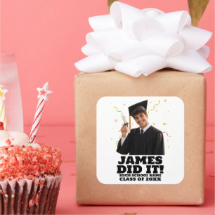 Pegatina Cuadrada Fiesta de Graduación Personalizada Divertida Foto 