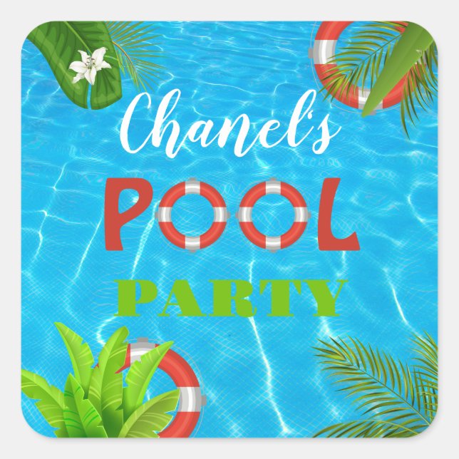 Pegatina Cuadrada Fiesta de grupo tropical | Cumpleaños de verano (Anverso)