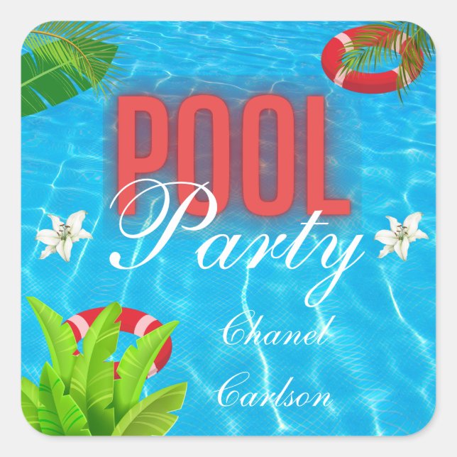 Pegatina Cuadrada Fiesta de grupo tropical | Cumpleaños de verano (Anverso)