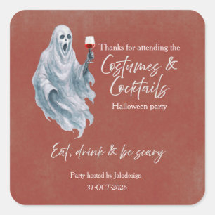Pegatina Cuadrada Fiesta de Halloween Cóctel de Disfraz de Fantasma 