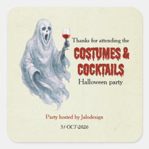 Pegatina Cuadrada Fiesta de Halloween Cóctel de Disfraz de Fantasma 