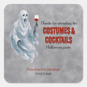Pegatina Cuadrada Fiesta de Halloween Cóctel de Disfraz de Fantasma 