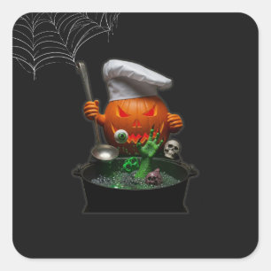 Pegatina Cuadrada Fiesta de Halloween de Chef de Calabaza - Touch Sp