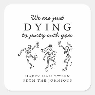 Pegatina Cuadrada Fiesta de Halloween de Esqueletos Dibujados a Mano