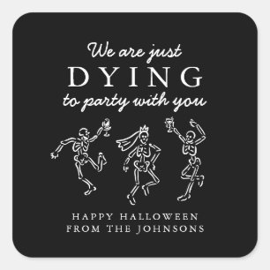 Pegatina Cuadrada Fiesta de Halloween de Esqueletos Dibujados a Mano