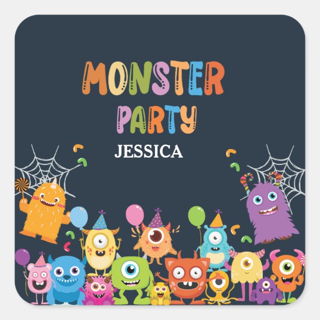 Pegatina Cuadrada Fiesta de Halloween de Monstruo de Disfraces (Anverso)