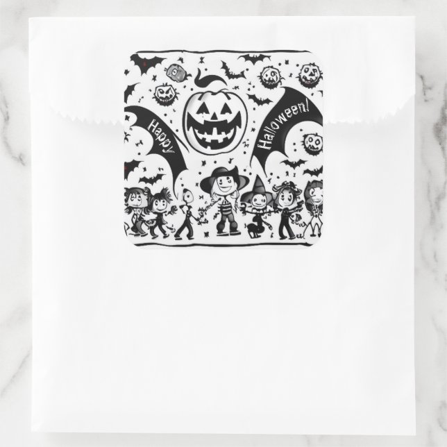 Pegatina Cuadrada fiesta de Halloween en negro y blanco (Bolso)