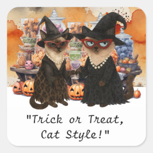 Pegatina Cuadrada Fiesta de Halloween para amantes de gatos siameses