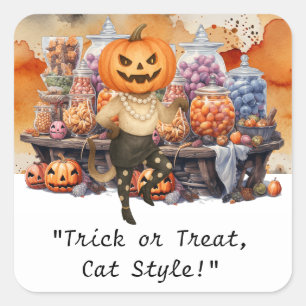 Pegatina Cuadrada Fiesta de Halloween para amantes de gatos siameses
