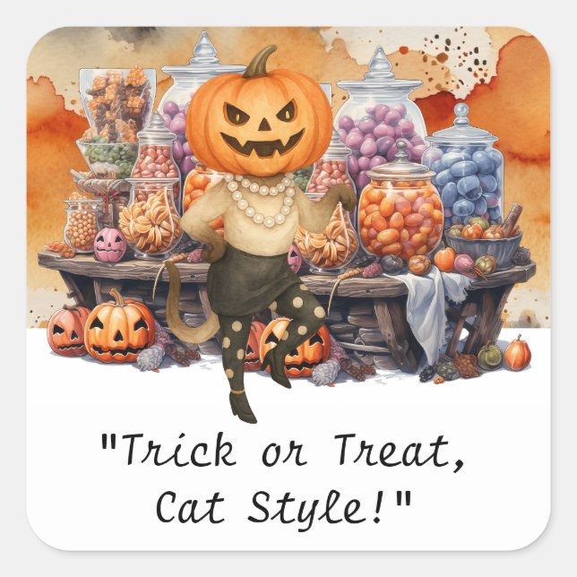 Pegatina Cuadrada Fiesta de Halloween para amantes de gatos siameses (Anverso)