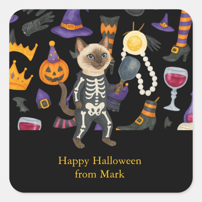 Pegatina Cuadrada Fiesta de halloween para los amantes de las pelota (Anverso)