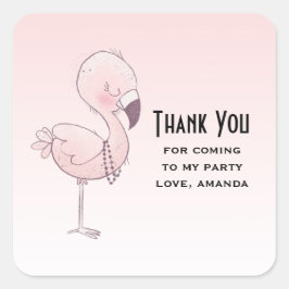 Pegatina Cuadrada Fiesta de Ilustracion de Flamingo Rosa Cute Gracia
