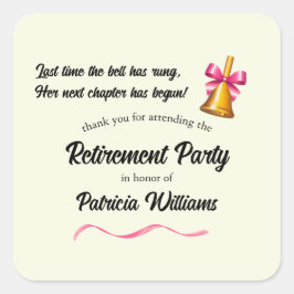 Pegatina Cuadrada Fiesta de Jubilación Bell de Escuela Clásica