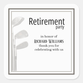 Pegatina Cuadrada Fiesta de Jubilación Golf Moderno Corporativo Blan