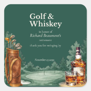 Pegatina Cuadrada Fiesta de jubilación temática de golf y whisky chi
