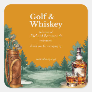 Pegatina Cuadrada Fiesta de jubilación temática de golf y whisky chi