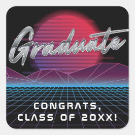 Pegatina Cuadrada Fiesta de la banda de onda nueva Synthwave de Guay