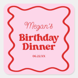 Pegatina Cuadrada Fiesta de la cena de cumpleaños de la frontera ros