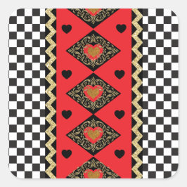 Pegatina Cuadrada Fiesta de la reina de corazones de Halloween