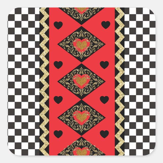 Pegatina Cuadrada Fiesta de la reina de corazones de Halloween (Anverso)